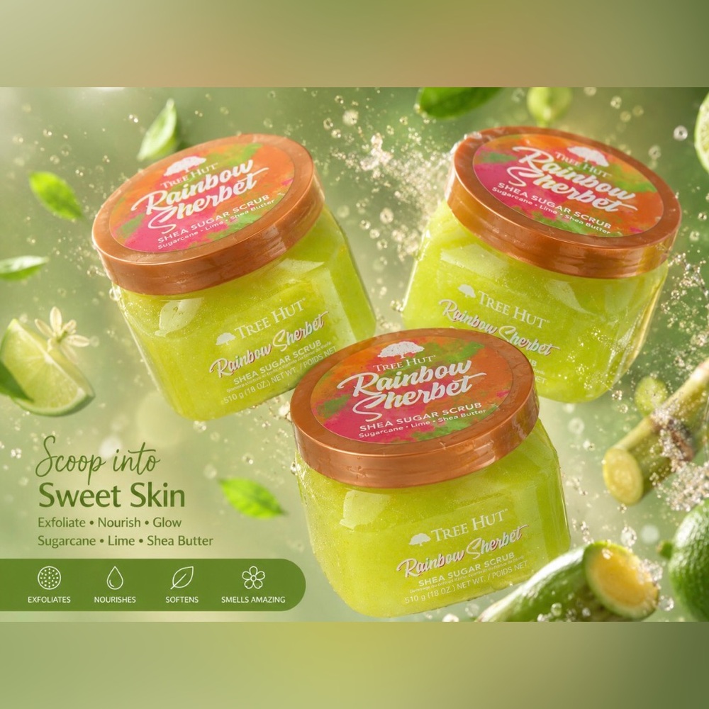 3X Tree Hut Rainbow Sherbet Shea Sugar Scrub - Lime Green